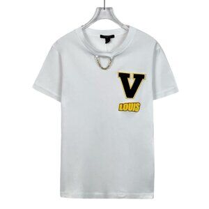 Louis Vuitton White T-Shirt With Yellow "V" & Louis Patch Mens L